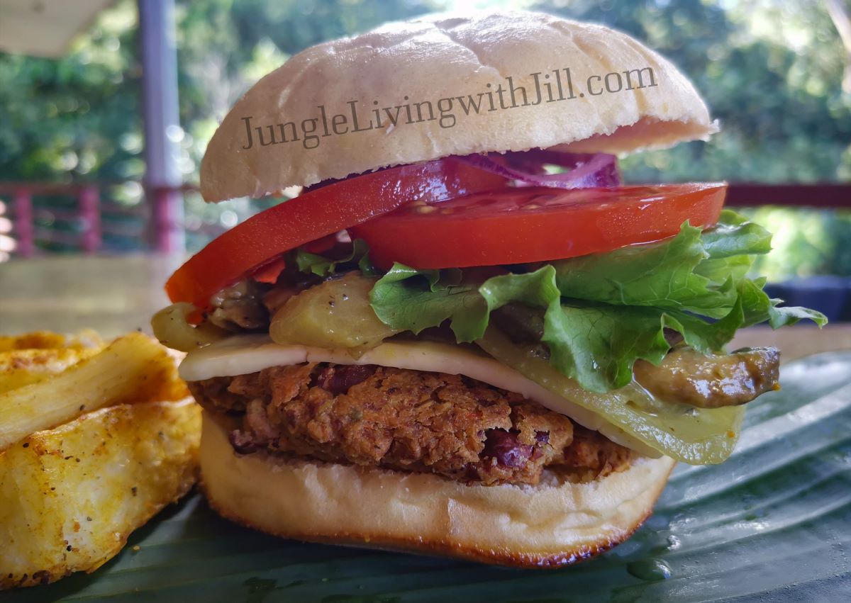 Bean and oat burger with mushrooms